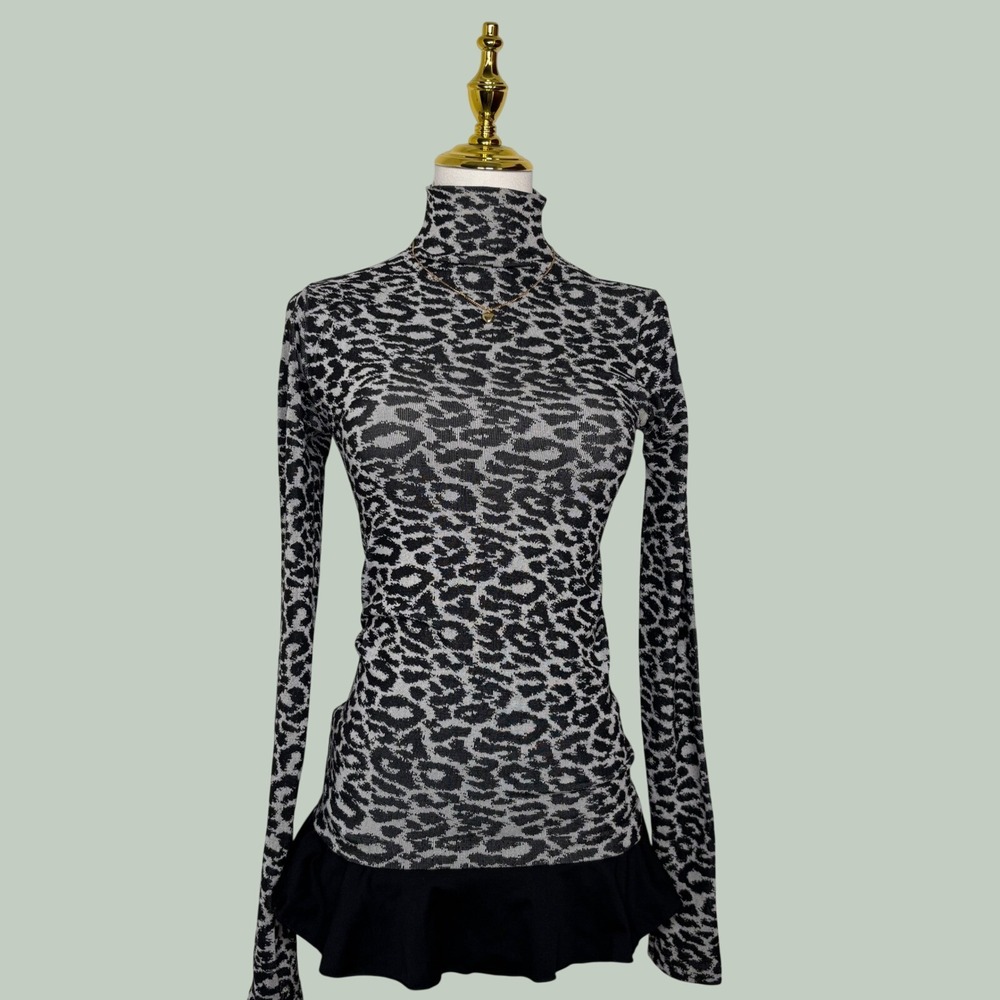 choice leopard print black & grey turtleneck blouse coquette y2k chic goth club